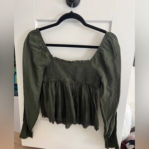 NWT American Eagle XS Olive Green Smocked Women's Top